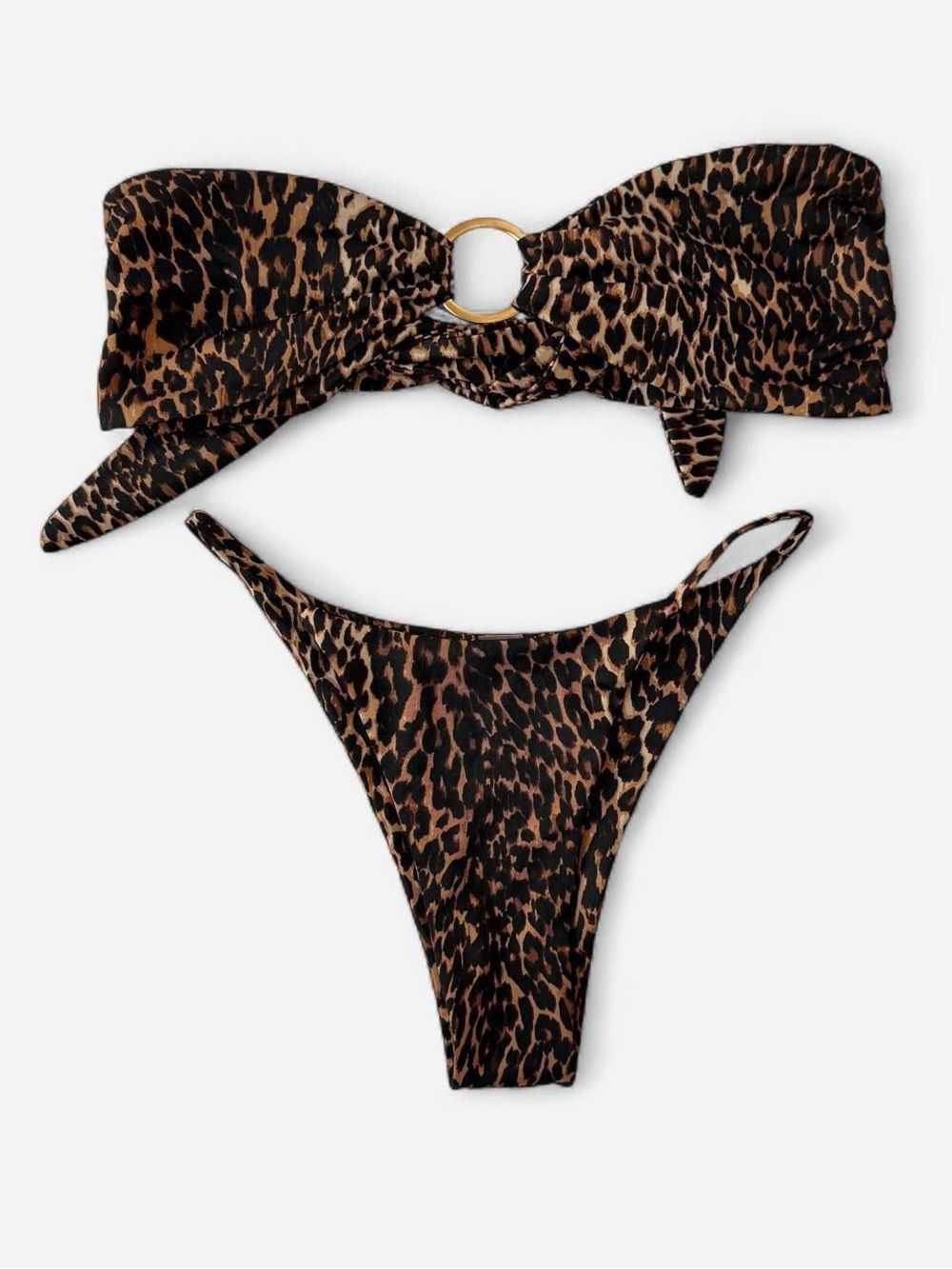 Leopard Print Ring Bandeau Bikini Set